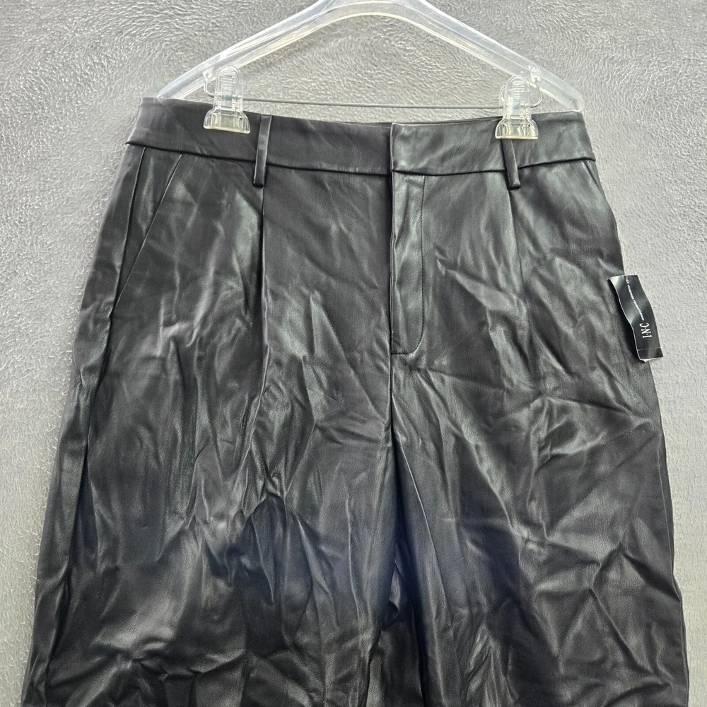 INC Women Pants 16 Black Faux Leather Cropped Laser Cut Scallop 24 in Inseam NWT